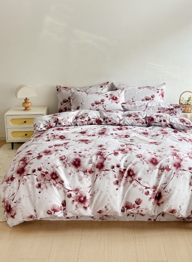LUNA Home King size 6-piece set ( 1 Duvet cover - 220*240cm. 1 Fitted sheet - 200*200cm+30cm. 4 Pillow covers - 50*75cm.) This duvet cover set ( suitable for cover comforter same size. Bedding set featuring a Sakura Dusty Pink print on a white background. - Image 3